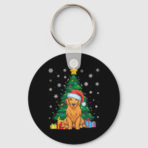 Ugly Sweater Xmas Tree Lights Golden Retriever Dog Key Ring