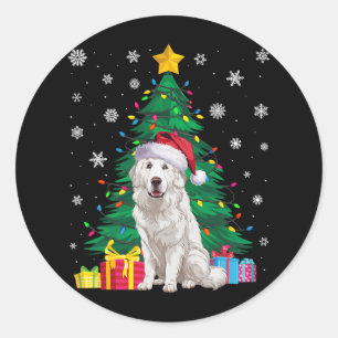 Ugly Sweater Xmas Tree Lights Great Pyrenees Dog S Classic Round Sticker