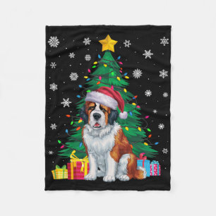 Ugly Sweater Xmas Tree Lights Saint Bernard Dog Sa Fleece Blanket