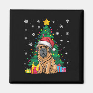 Ugly Sweater Xmas Tree Lights Tibetan Mastiff Dog Magnet