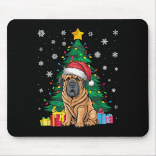 Ugly Sweater Xmas Tree Lights Tibetan Mastiff Dog Mouse Mat