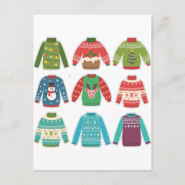 Ugly Sweaters, Christmas, Holiday Postcard (Front)