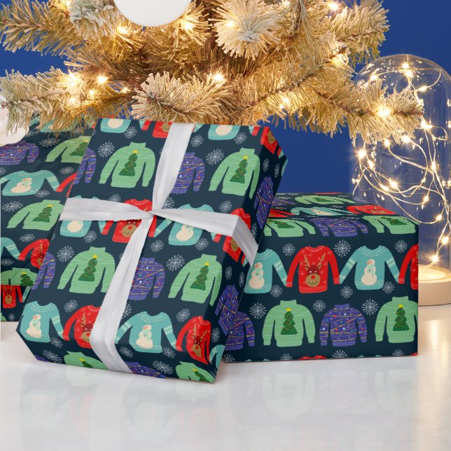 Ugly Sweaters Christmas Illustration Snowflakes  Wrapping Paper (Holidays)