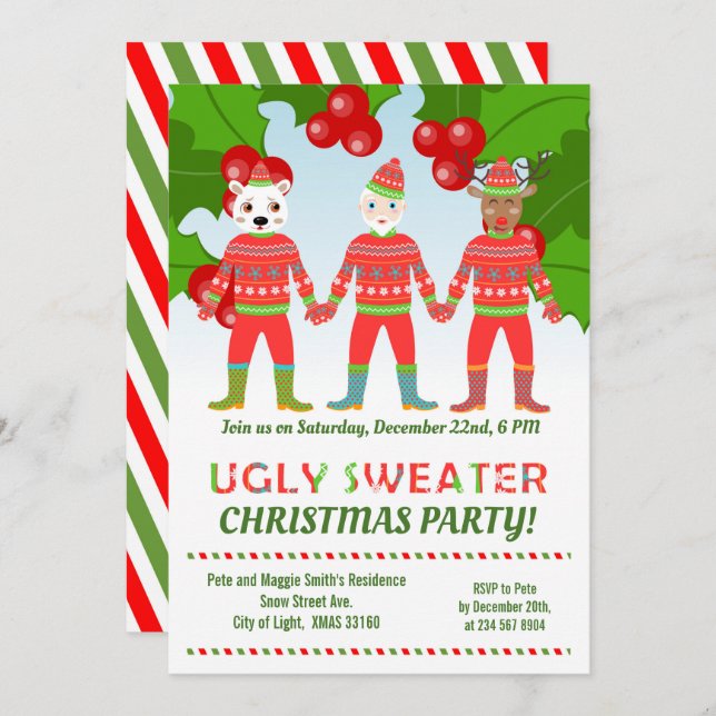  Ugly Sweaters friends Christmas Party  Invitation (Front/Back)