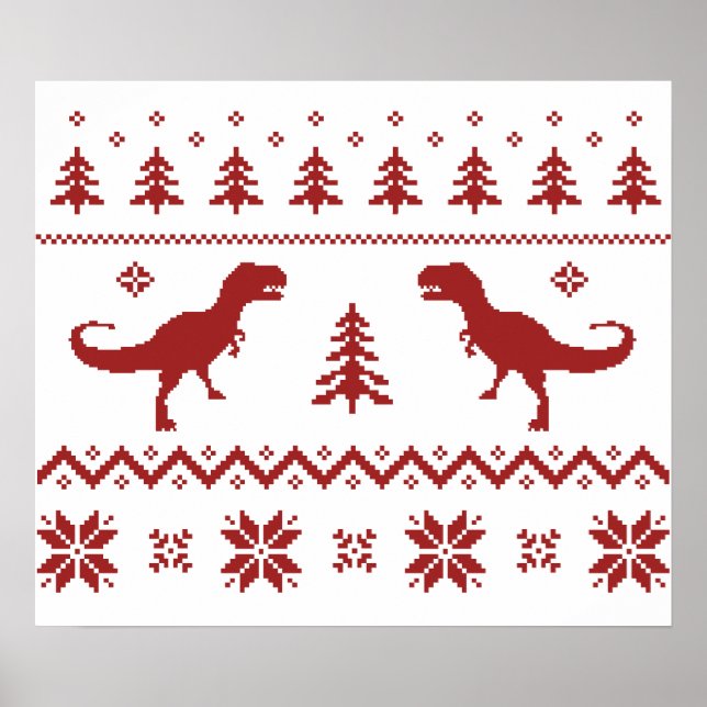 Ugly T-Rex Dinosaur Christmas Sweater Poster (Front)