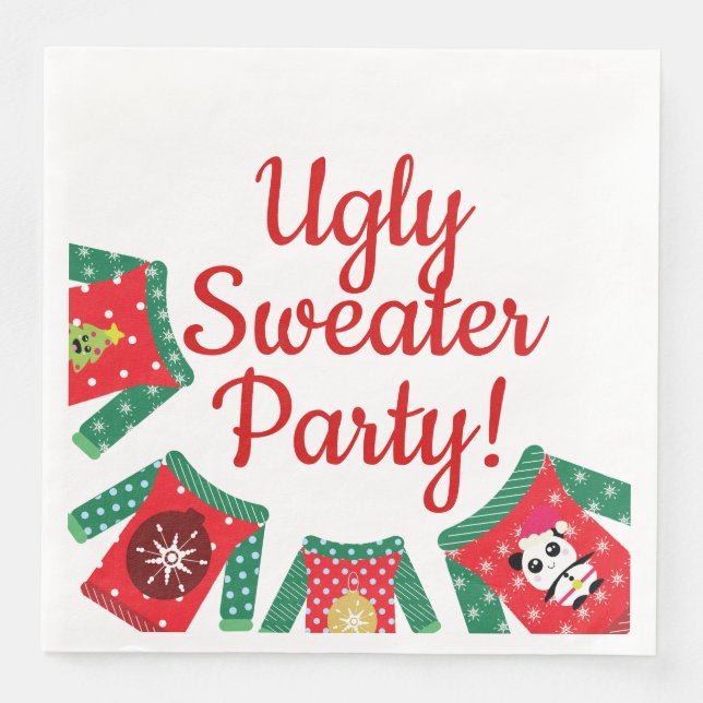 Ugly Tacky Sweater Christmas Kawaii Party Napkins (Front)