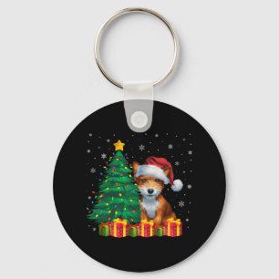 Ugly Toy Fox Terrier Santa Hat Christmas Lights Do Key Ring