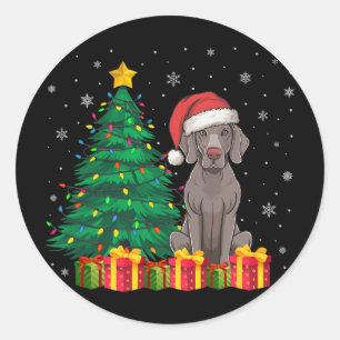 Ugly Weimaraner Santa Hat Christmas Lights Dog Lov Classic Round Sticker