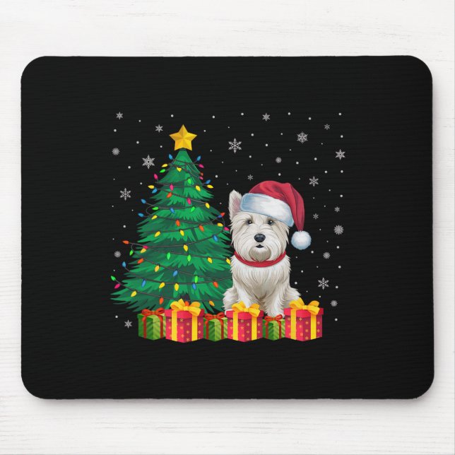Ugly Westie Santa Hat Christmas Lights Dog Lover X Mouse Mat (Front)