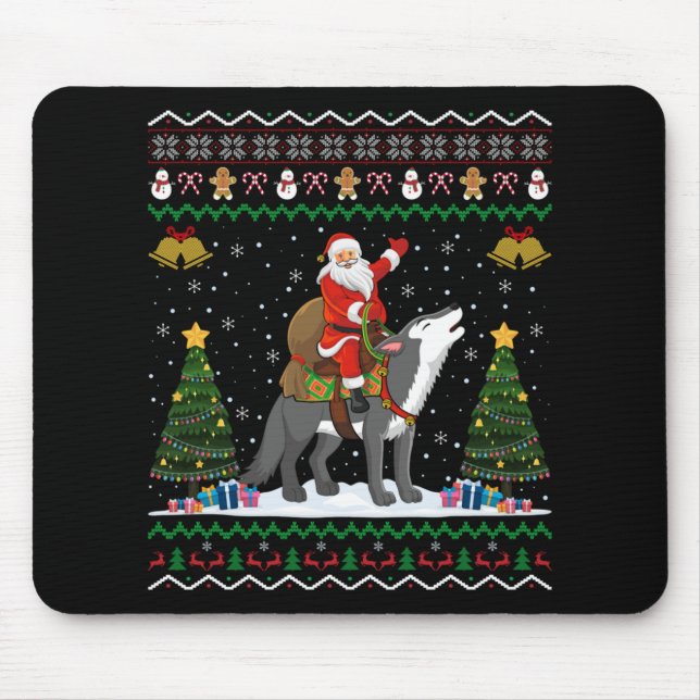 Ugly Wolf Xmas Gift Santa Riding Wolf Christmas  Mouse Mat (Front)