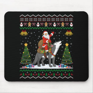 Ugly Wolf Xmas Gift Santa Riding Wolf Christmas T  Mouse Mat