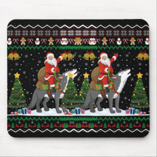 Ugly Wolf Xmas Gift Santa Riding Wolf Christmas T  Mouse Mat