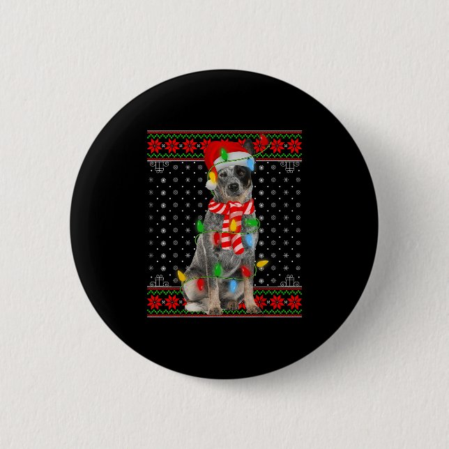 Ugly Xmas Dog Lights Santa Hat Blue Heeler Dog Chr 6 Cm Round Badge (Front)