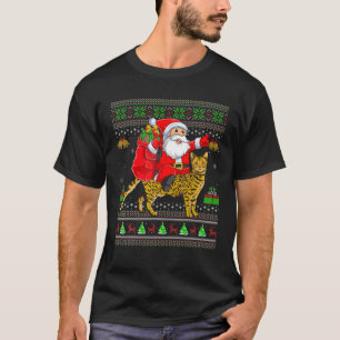 Ugly Xmas Funny Santa Claus Riding Bengal Cat Chri T-Shirt
