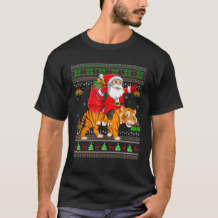 Ugly Xmas Funny Santa Claus Riding Liger Christmas T-Shirt