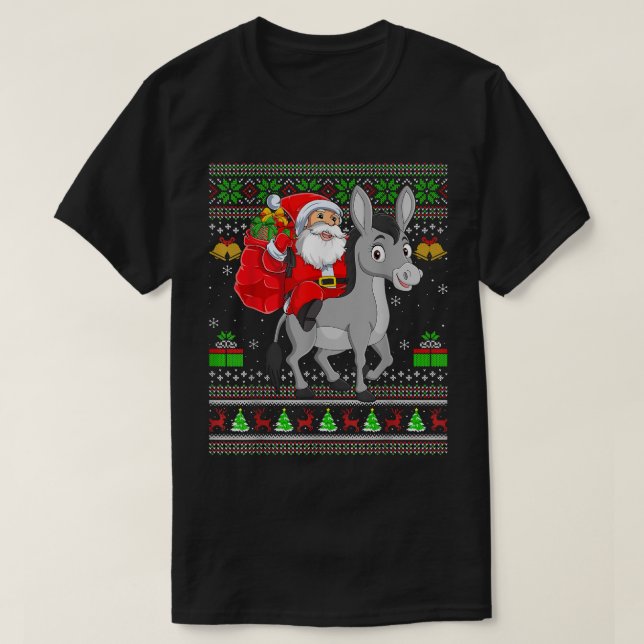 Ugly Xmas Funny Santa Claus Riding Mule Christmas  T-Shirt (Design Front)