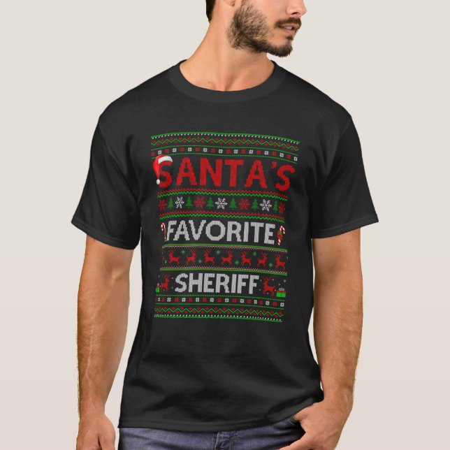 Ugly Xmas Lighting Santa s Favourite Sheriff Chris T-Shirt (Front)