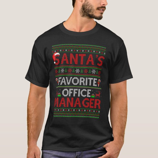 Ugly Xmas Lighting Santa's Favourite Office Manage T-Shirt (Front)