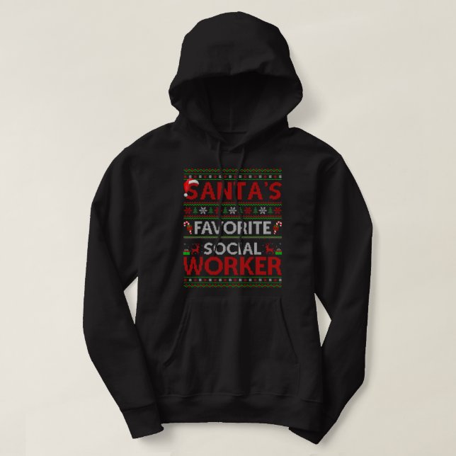 Ugly Xmas Lighting Santas Favourite Social Worker  Hoodie (Design Front)