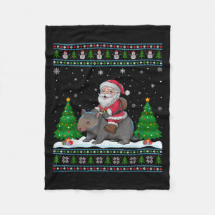 Ugly Xmas Lighting Tree Santa Riding Wombat Christ Fleece Blanket