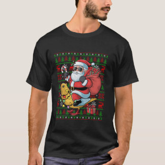 Ugly Xmas Lights Funny Santa Riding Canary Bird Ch T-Shirt