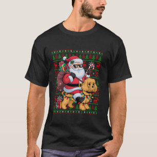 Ugly Xmas Lights Funny Santa Riding Cockapoo Dog C T-Shirt