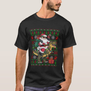 Ugly Xmas Lights Funny Santa Riding Dinosaur T Rex T-Shirt
