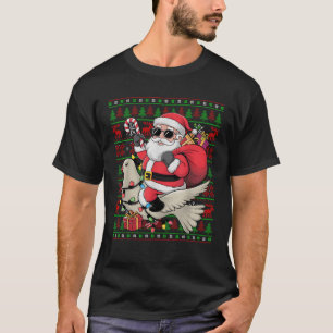 Ugly Xmas Lights Funny Santa Riding Dove Bird Chri T-Shirt