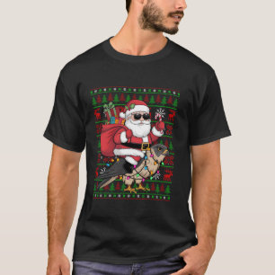 Ugly Xmas Lights Funny Santa Riding Falcon Bird Ch T-Shirt
