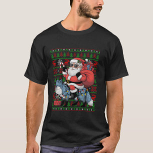 Ugly Xmas Lights Funny Santa Riding Fox Christmas T-Shirt