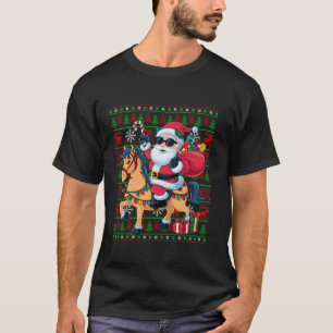 Ugly Xmas Lights Funny Santa Riding Horse Christma T-Shirt