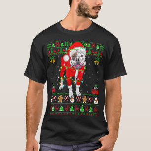 Ugly Xmas Lights Santa American Bulldog Christmas T-Shirt