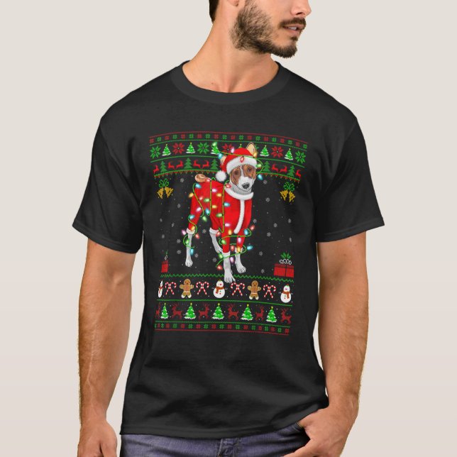 Ugly Xmas Lights Santa Basenji Dog Christmas  T-Shirt (Front)