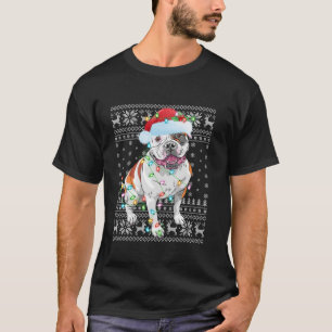 Ugly Xmas Lights Santa Hat American Bulldog Christ T-Shirt