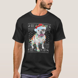 Ugly Xmas Lights Santa Hat American Bulldog Christ T-Shirt