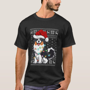 Ugly Xmas Lights Santa Hat Australian Shepherd Dog T-Shirt