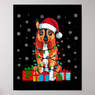 Ugly Xmas Lights Santa Hat Norwegian Elkhound Dog  Poster