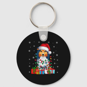 Ugly Xmas Lights Santa Hat Shetland Sheepdog Dog C Key Ring