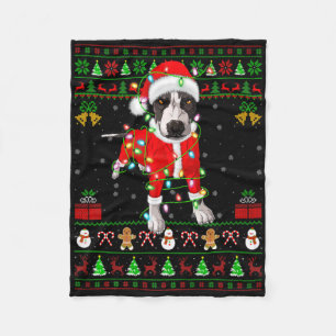 Ugly Xmas Lights Santa Tbull Dog Christmas Fleece Blanket