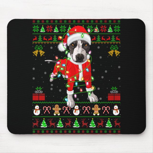 Ugly Xmas Lights Santa Tbull Dog Christmas  Mouse Mat (Front)