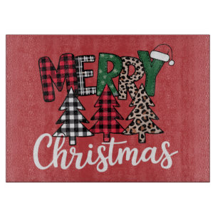 Ugly Xmas Merry and Bright Christmas Tree Santa Cutting Board