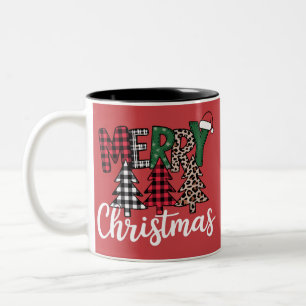 Ugly Xmas Merry and Bright Christmas Tree Santa  Two-Tone Coffee Mug