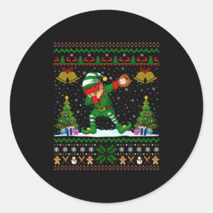 Ugly Xmas Pajamas Dabbing Elf Baseball Player Chri Classic Round Sticker
