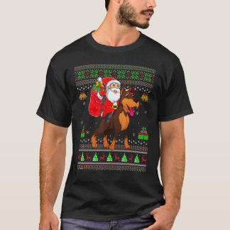 Ugly Xmas Santa Claus Riding Dobermann Christmas T-Shirt