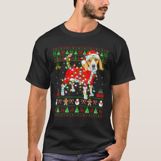 Ugly Xmas Santa Costume Beagle Dog Christmas  T-Shirt (Front)
