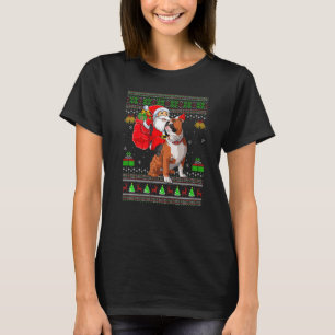 Ugly Xmas Santa Riding English Bulldog Christmas T-Shirt