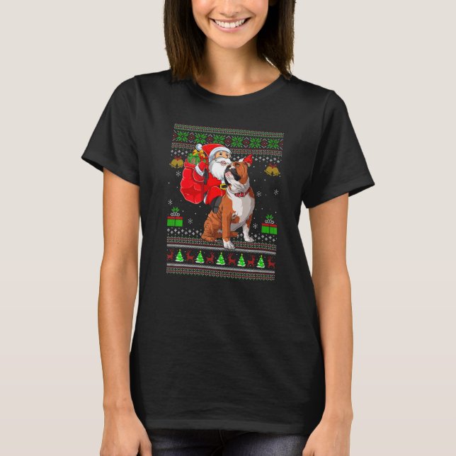Ugly Xmas Santa Riding English Bulldog Christmas T-Shirt (Front)