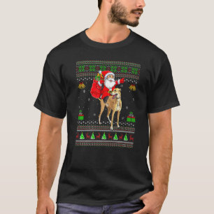 Ugly Xmas Santa Riding Greyhound Dog Christmas T-Shirt