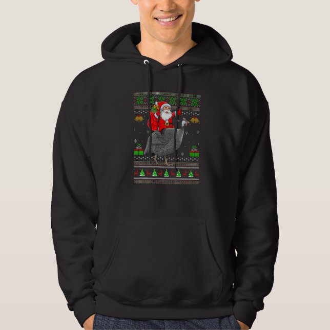 Ugly Xmas Santa Riding Guinea Fowl Bird Christmas Hoodie (Front)
