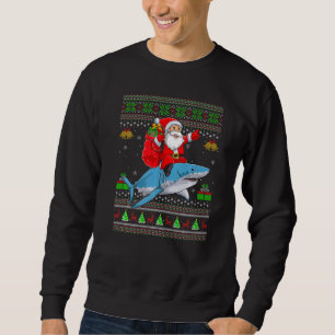 Ugly Xmas Santa Riding Shark Fish Christmas Sweatshirt